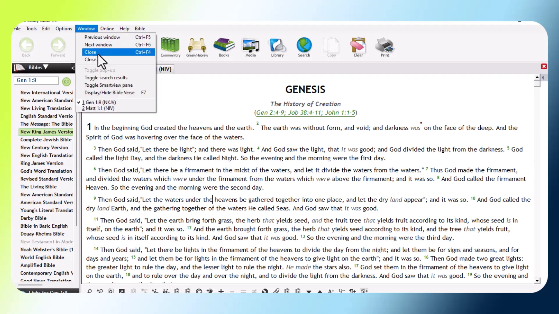 Managing multiple windows in PC Study Bible